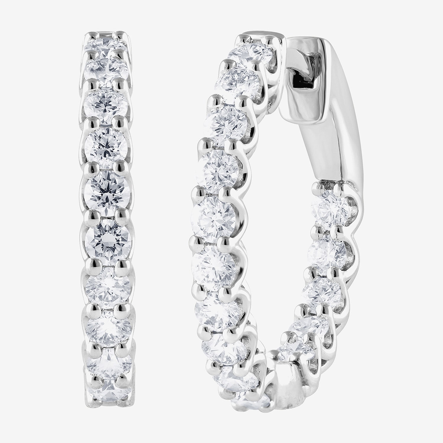 (F, Si2) Womens 1 CT. T.W. Lab Grown White Diamond Sterling Silver Hoop Earrings