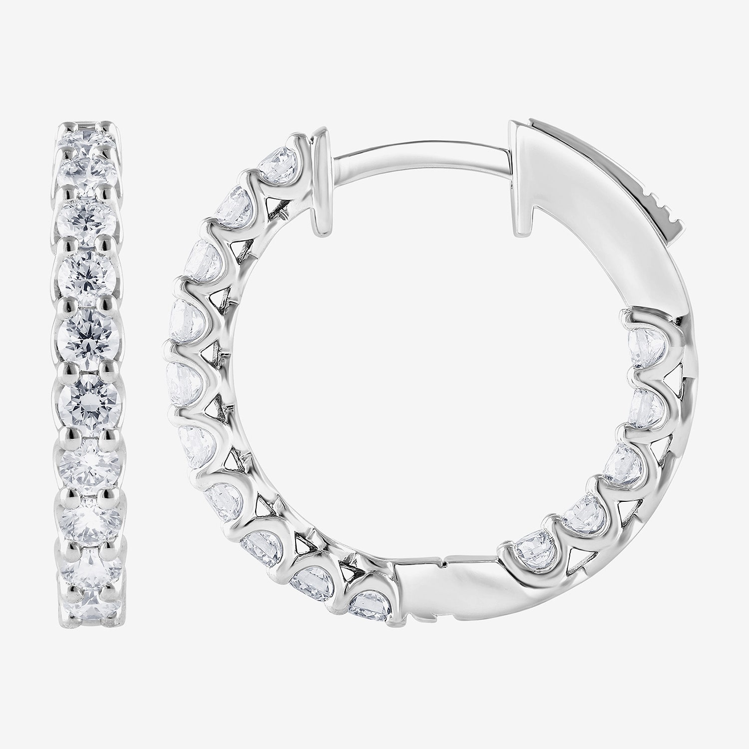 (F, Si2) Womens 1 CT. T.W. Lab Grown White Diamond Sterling Silver Hoop Earrings