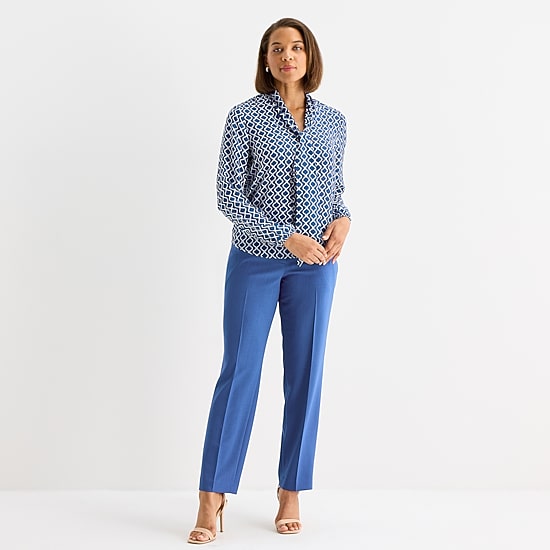 Black Label by Evan-Picone Womens Split Tie Neck Long Sleeve Blouse