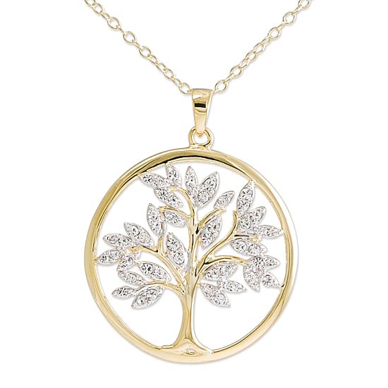 14K Gold Over Silver Crystal Tree of Life Pendant Necklace