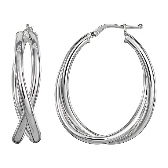 Womens Sterling Silver 33.2mm Round Hoop Earrings