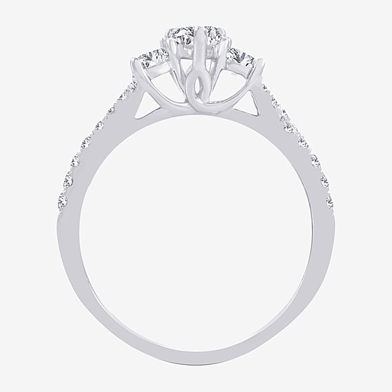 Love Lives Forever (H-I / Si1-Si2) Womens 1 CT. T.W. Lab Grown White Diamond 10K Gold Pear 3-Stone Engagement Ring