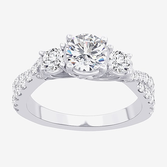 Love Lives Forever (H-I / Si1-Si2) Womens 2 CT. T.W. Lab Grown White Diamond 10K Gold Round 3-Stone Engagement Ring