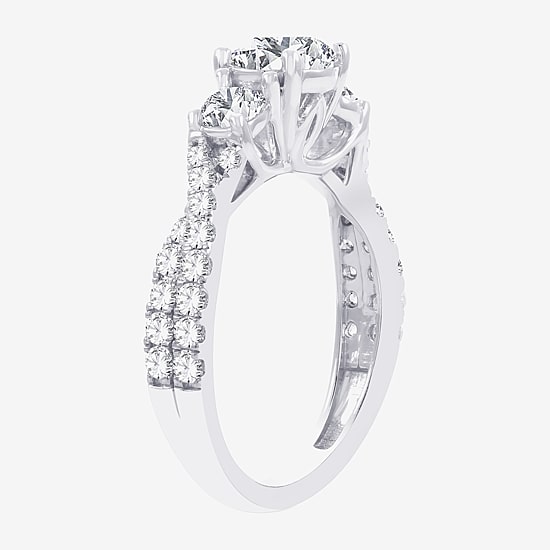 Love Lives Forever (H-I / Si1-Si2) Womens 2 CT. T.W. Lab Grown White Diamond 10K Gold Round 3-Stone Engagement Ring