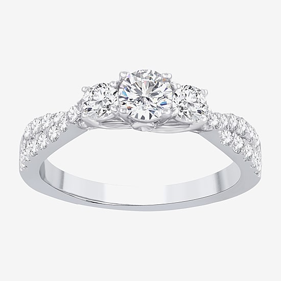 Love Lives Forever (H-I / Si1-Si2) Womens 1 CT. T.W. Lab Grown White Diamond 10K Gold Round 3-Stone Engagement Ring