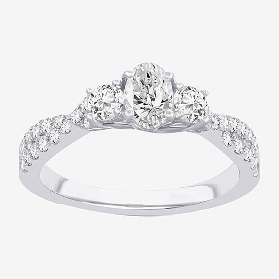 Love Lives Forever (H-I / Si1-Si2) Womens 1 CT. T.W. Lab Grown White Diamond 10K Gold Oval 3-Stone Engagement Ring
