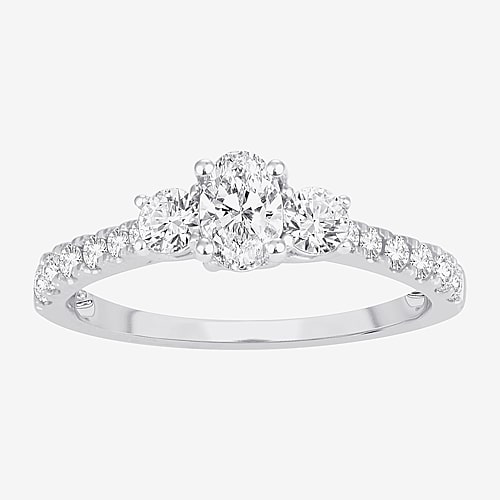 Love Lives Forever (H-I / Si1-Si2) Womens 1 CT. T.W. Lab Grown White Diamond 10K Gold Oval 3-Stone Engagement Ring, 8 1/2, White