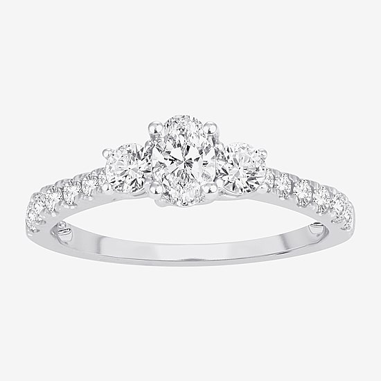 Love Lives Forever (H-I / Si1-Si2) Womens 1 CT. T.W. Lab Grown White Diamond 10K Gold Oval 3-Stone Engagement Ring