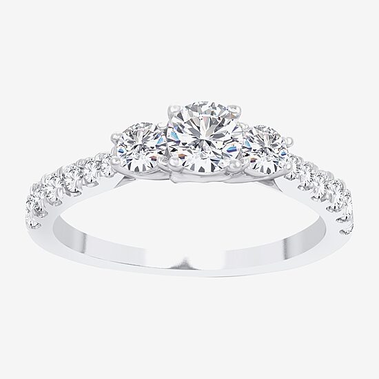 Love Lives Forever (H-I / Si1-Si2) Womens 1 CT. T.W. Lab Grown White Diamond 10K Gold Round 3-Stone Engagement Ring