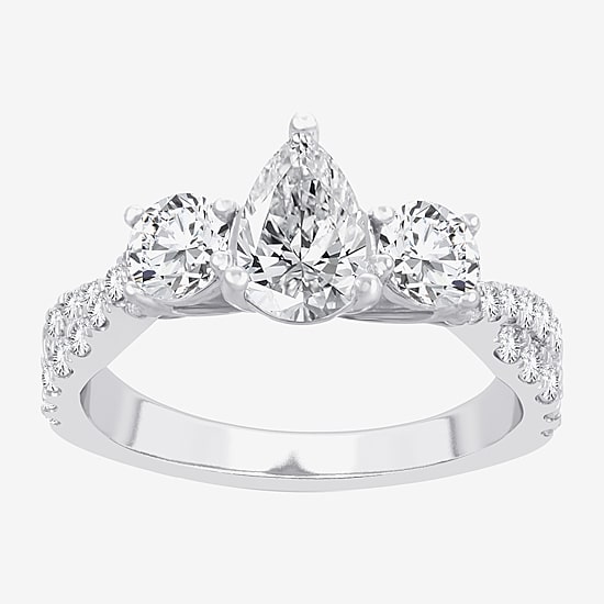 Love Lives Forever (H-I / Si1-Si2) Womens 2 CT. T.W. Lab Grown White Diamond 10K Gold Pear 3-Stone Engagement Ring