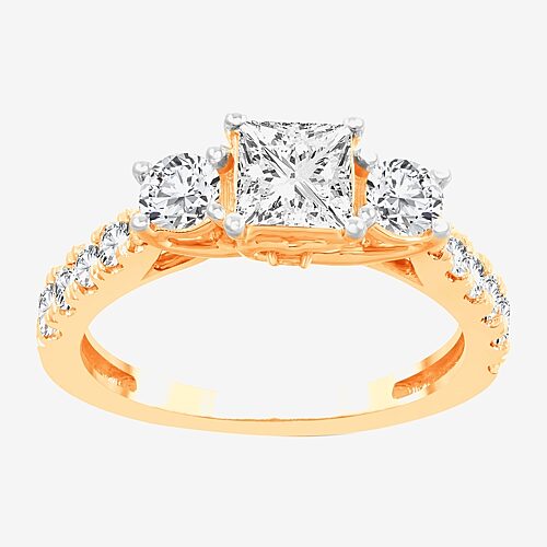 Love Lives Forever (H-I / Si1-Si2) Womens 2 CT. T.W. Lab Grown White Diamond 10K Gold 3-Stone Engagement Ring, 8 1/2, Yellow