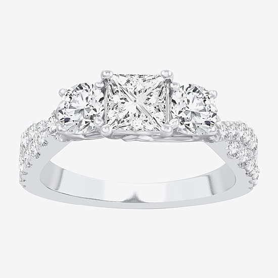Love Lives Forever (H-I / Si1-Si2) Womens 2 CT. T.W. Lab Grown White Diamond 10K Gold 3-Stone Engagement Ring