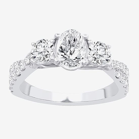 Love Lives Forever (H-I / Si1-Si2) Womens 2 CT. T.W. Lab Grown White Diamond 10K Gold Oval 3-Stone Engagement Ring
