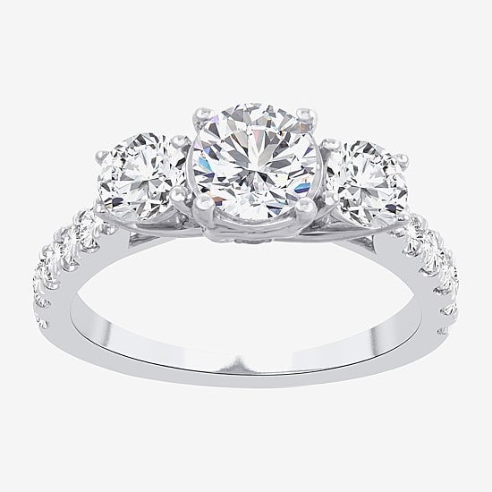 Love Lives Forever (H-I / Si1-Si2) Womens 2 CT. T.W. Lab Grown White Diamond 10K Gold Round 3-Stone Engagement Ring