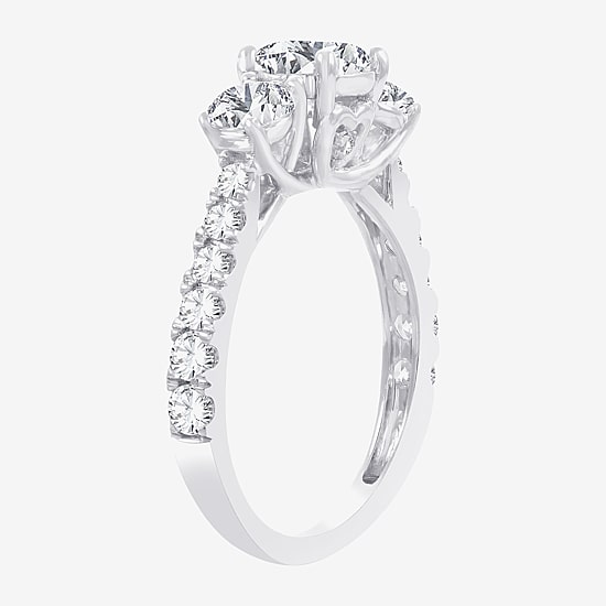 Love Lives Forever (H-I / Si1-Si2) Womens 2 CT. T.W. Lab Grown White Diamond 10K Gold Round 3-Stone Engagement Ring