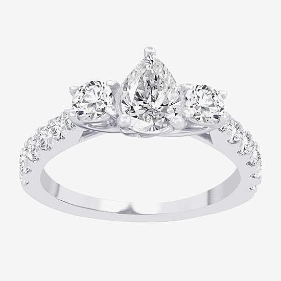 Love Lives Forever (H-I / Si1-Si2) Womens 2 CT. T.W. Lab Grown White Diamond 10K  Gold Pear 3-Stone Engagement Ring