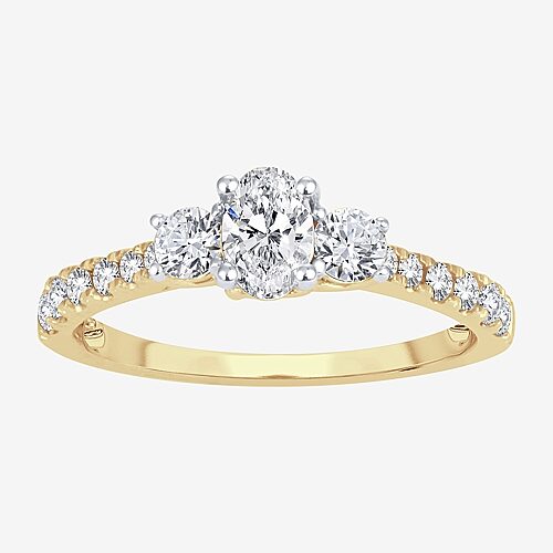 Love Lives Forever (H-I / Si1-Si2) Womens 1 CT. T.W. Lab Grown White Diamond 10K Gold Oval 3-Stone Engagement Ring, 8 1/2, Yellow