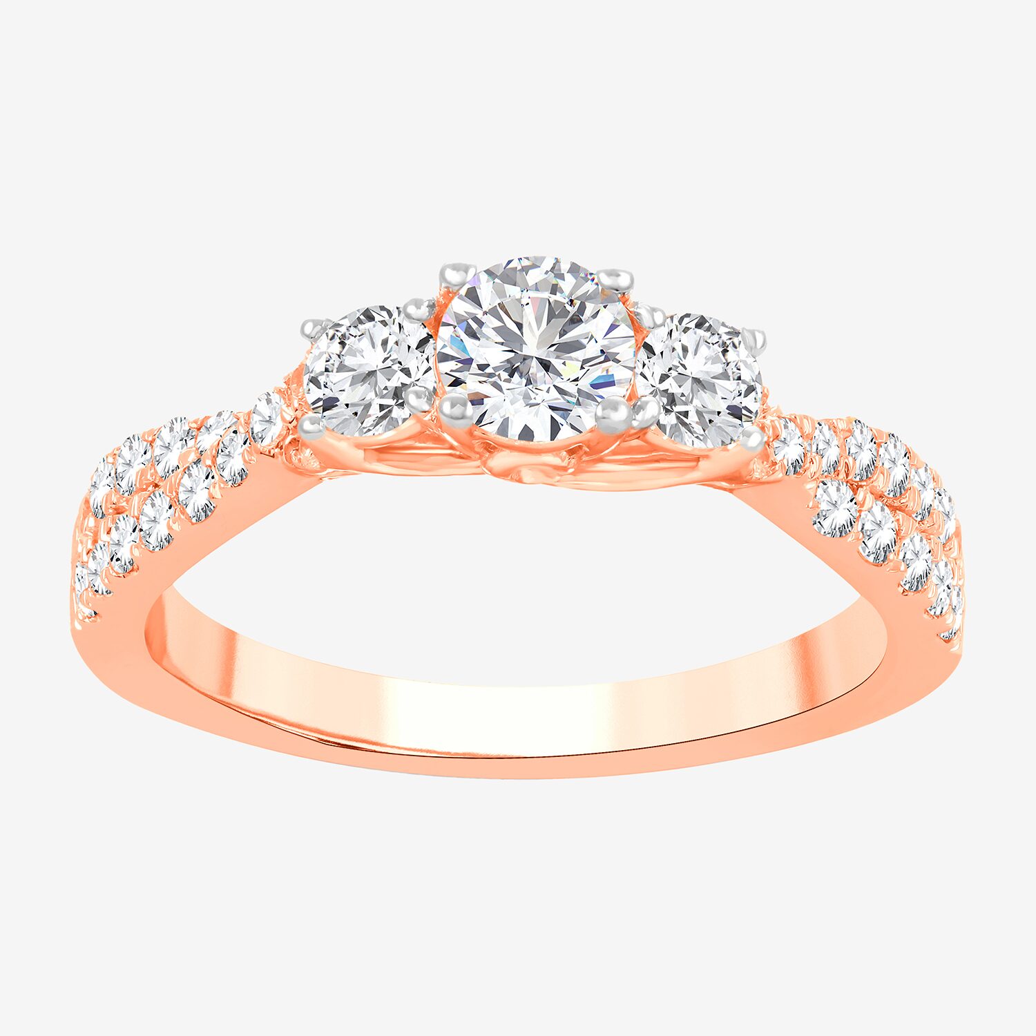 Love Lives Forever (H-I / Si1-Si2) Womens 1 CT. T.W. Lab Grown White Diamond 10K Gold Round 3-Stone Engagement Ring