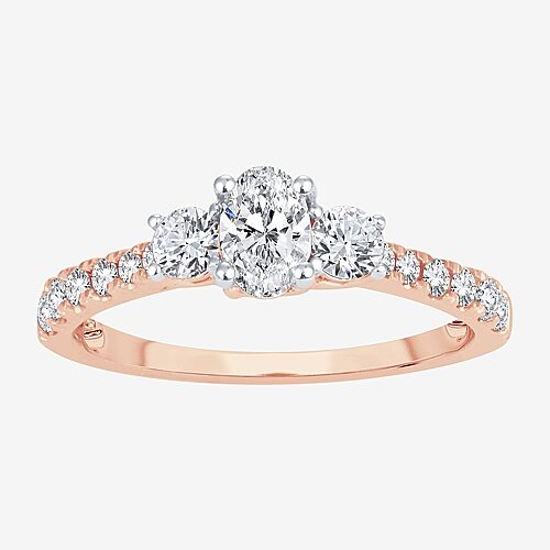 Love Lives Forever (H-I / Si1-Si2) Womens 1 CT. T.W. Lab Grown White Diamond 10K Gold Oval 3-Stone Engagement Ring, 8 1/2, Rose
