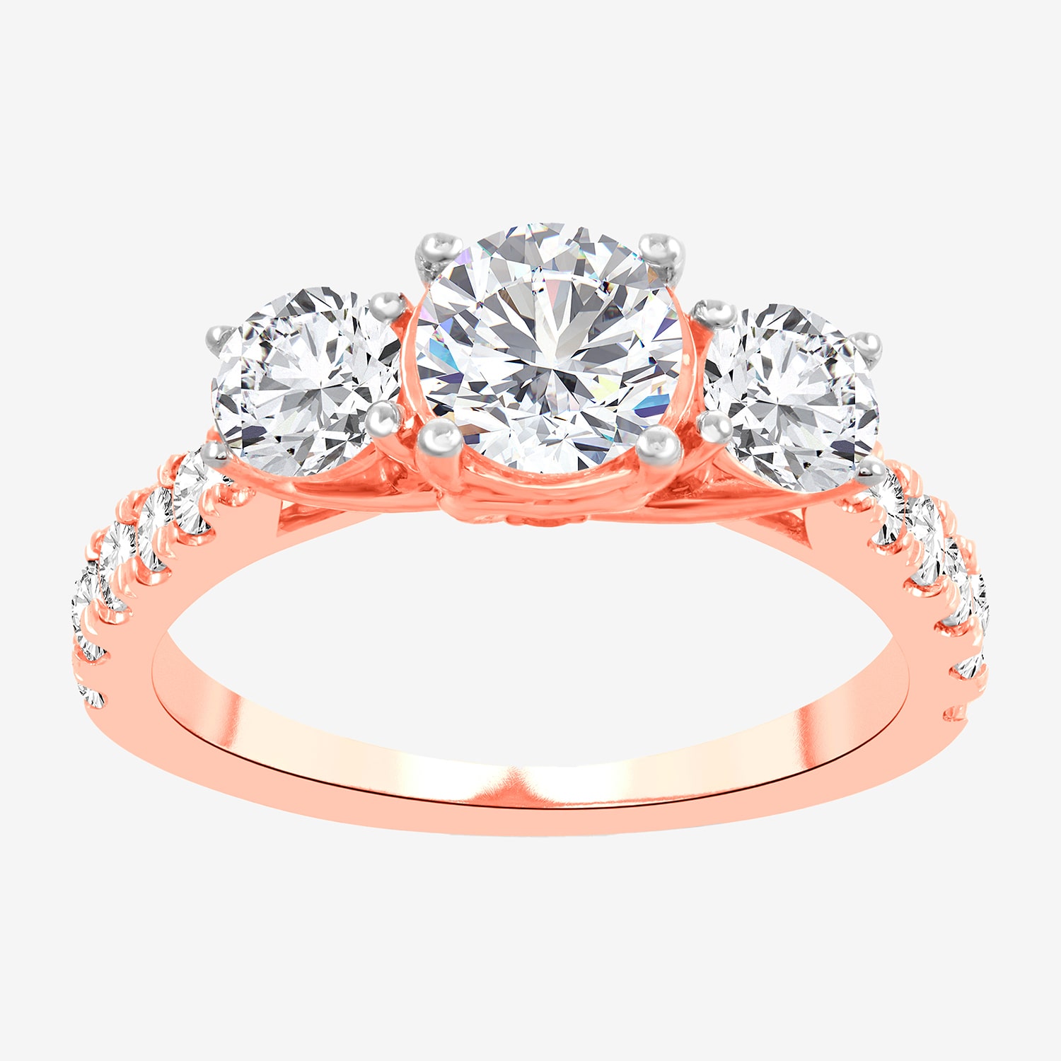 Love Lives Forever (H-I / Si1-Si2) Womens 2 CT. T.W. Lab Grown White Diamond 10K Gold Round 3-Stone Engagement Ring