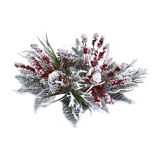 Nearly Natural Snowy Magnolia Berry Christmas Tabletop Decor