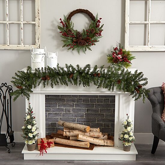 Nearly Natural 22in. Mixed Pine And Cedar With Berries And Pinecones Wreath