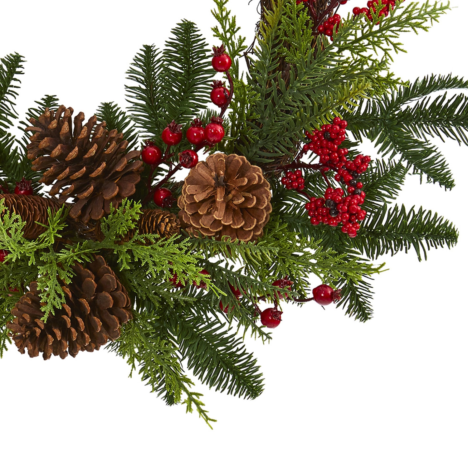Nearly Natural 22in. Mixed Pine And Cedar With Berries And Pinecones Wreath