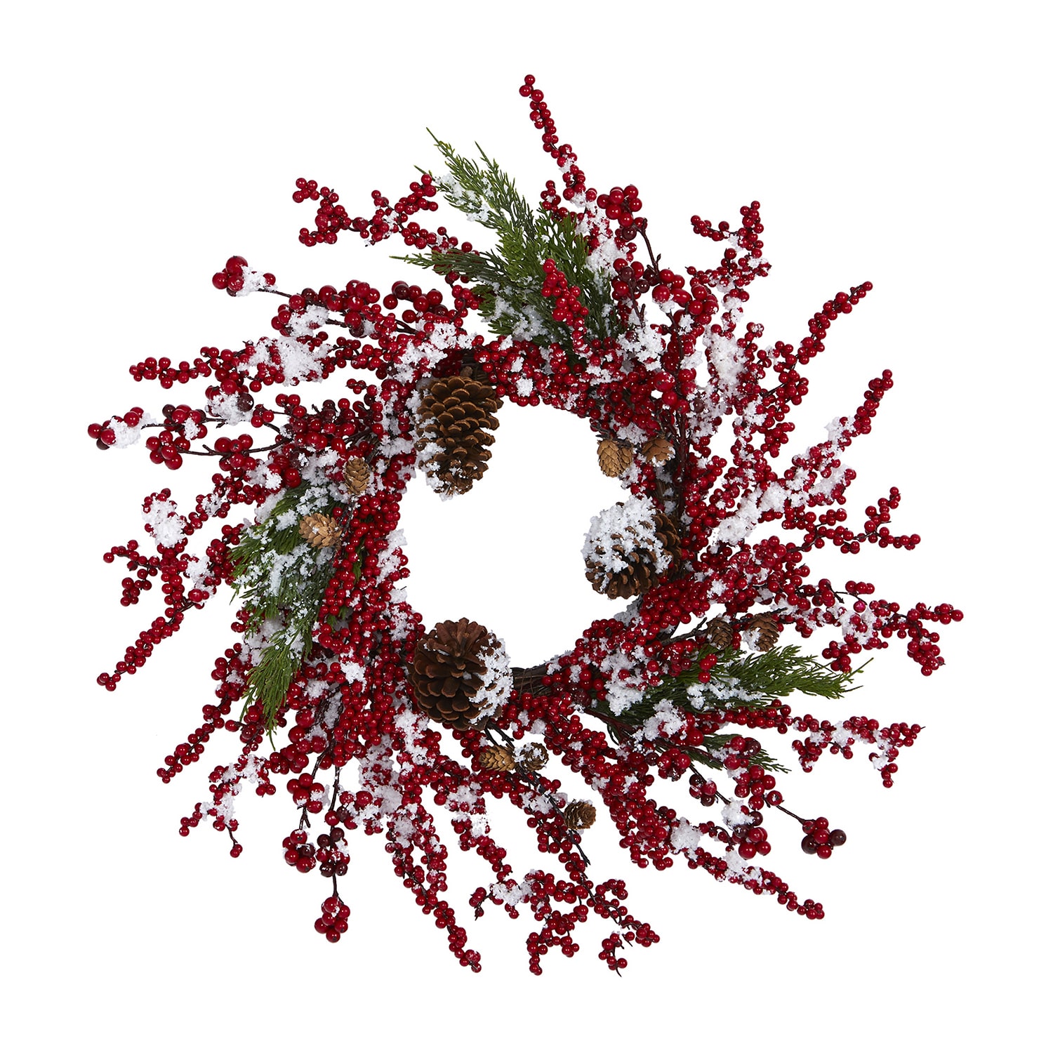 Nearly Natural 24in. Frosted With Berries And Pine Cones Wreath
