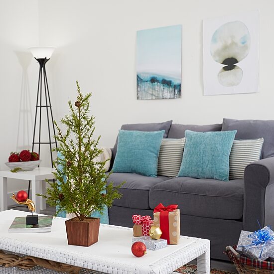 Nearly Natural 28in.  Natural Look Christmas In Wood Planter With Pine Cones 2 Foot Pine Christmas Tree