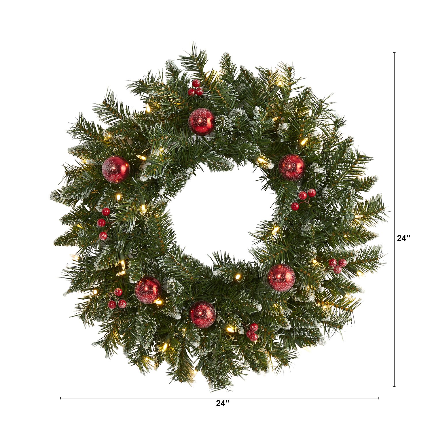 Nearly Natural 24in. Ornaments And Berries With Lights Pre-Lit Wreath