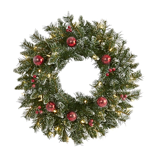 Nearly Natural 24in. Ornaments And Berries With Lights Pre-Lit Wreath