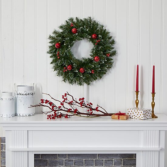 Nearly Natural 24in. Ornaments And Berries With Lights Pre-Lit Wreath