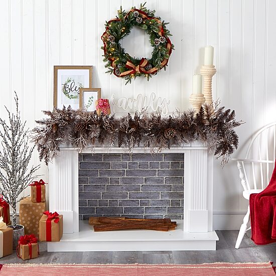 Nearly Natural 6ft. 50 White Warm Led Lights And Pine Cones Pre-Lit Christmas Indoor Garland
