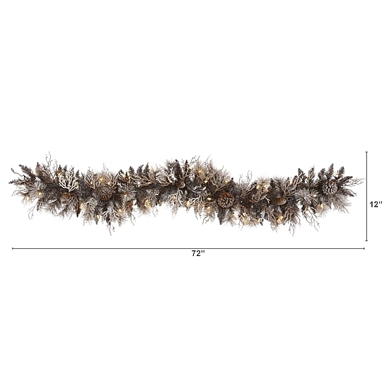 Nearly Natural 6ft. 50 White Warm Led Lights And Pine Cones Pre-Lit Christmas Indoor Garland