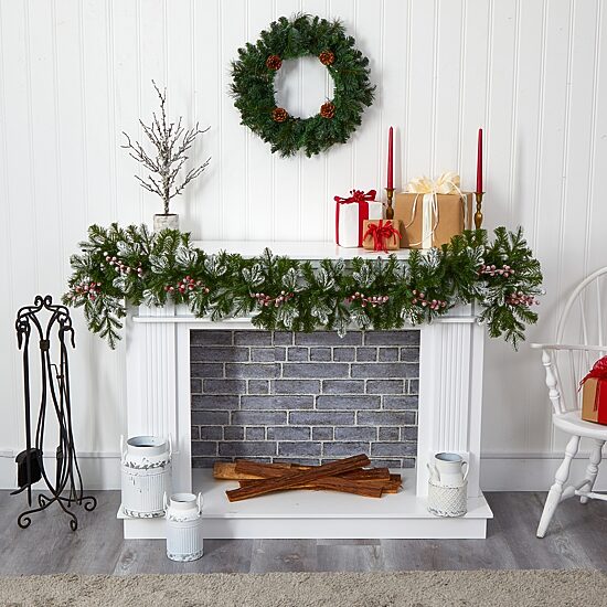Nearly Natural 6ft. Snow Tipped Christmas With 50 Warm White Led Lights And Berries Pre-Lit Christmas Indoor Garland