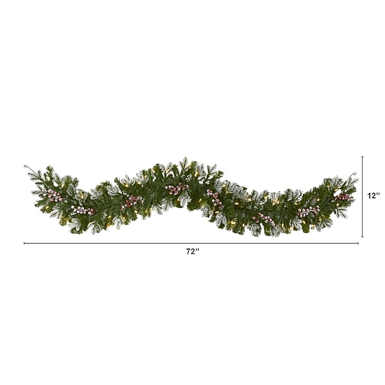 Nearly Natural 6ft. Snow Tipped Christmas With 50 Warm White Led Lights And Berries Pre-Lit Christmas Indoor Garland