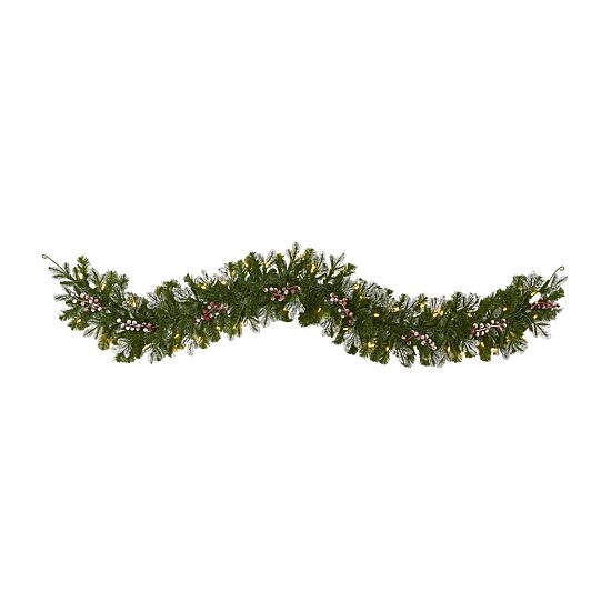 Nearly Natural 6ft. Snow Tipped Christmas With 50 Warm White Led Lights And Berries Pre-Lit Christmas Indoor Garland