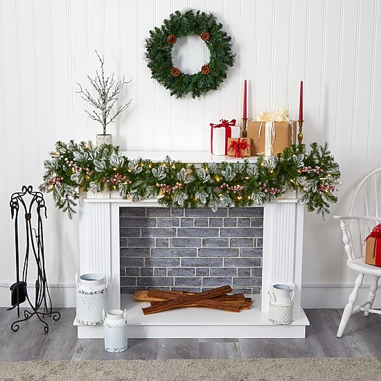 Nearly Natural 6ft. Snow Tipped Christmas With 50 Warm White Led Lights And Berries Pre-Lit Christmas Indoor Garland