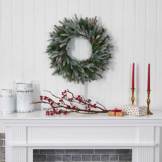 Nearly Natural 24in. Snowed With 50 Warm White Led Lights And Pine Cones Pre-Lit Wreath