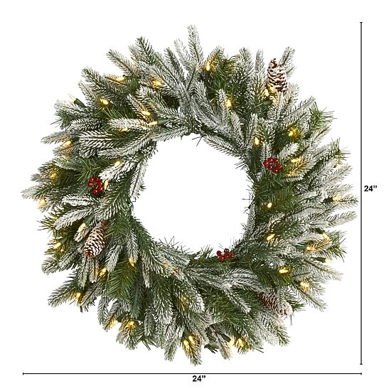 Nearly Natural 24in. Snowed With 50 Warm White Led Lights And Pine Cones Pre-Lit Wreath