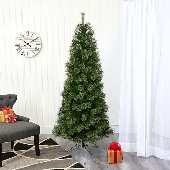 Nearly Natural 6 1/2 Foot Cashmere Slim Pine With 660 Bendable Branches And 350 Warm White Lights Pre-Lit Christmas Tree