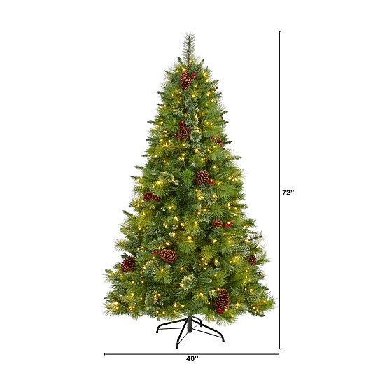 Nearly Natural 6 Foot Mixed Pine With Pine Cones And Berries And 350 Clear Led Lights Pre-Lit Christmas Tree