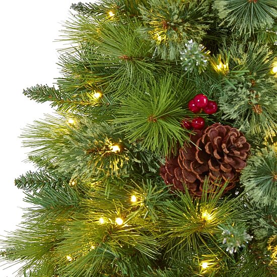 Nearly Natural 6 Foot Mixed Pine With Pine Cones And Berries And 350 Clear Led Lights Pre-Lit Christmas Tree