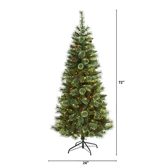 Nearly Natural 6 Foot Pine With Pine Cones Pre-Lit Christmas Tree