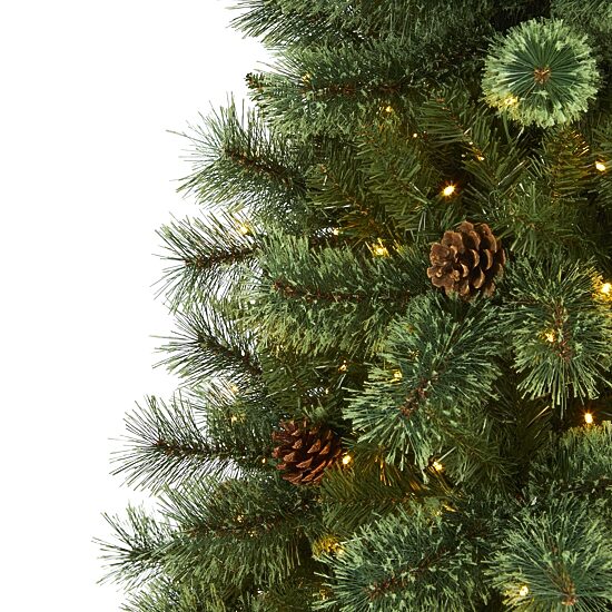 Nearly Natural 6 Foot Pine With Pine Cones Pre-Lit Christmas Tree