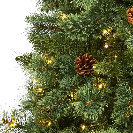 Nearly Natural 7 Foot Pine With Pine Cones And 400 Clear Led Lights Pre-Lit Christmas Tree