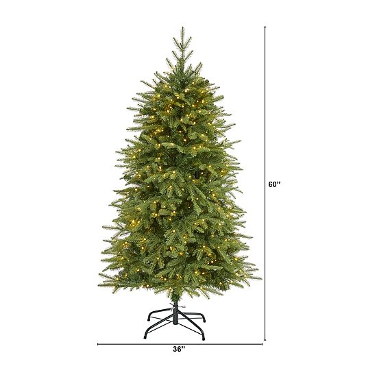 Nearly Natural 5 Foot Natural Look Fir With 1054 Bendable Branches And 350 Clear Led Lights Pre-Lit Christmas Tree