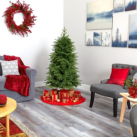 Nearly Natural 5 Foot Natural Look Fir With 1054 Bendable Branches And 350 Clear Led Lights Pre-Lit Christmas Tree