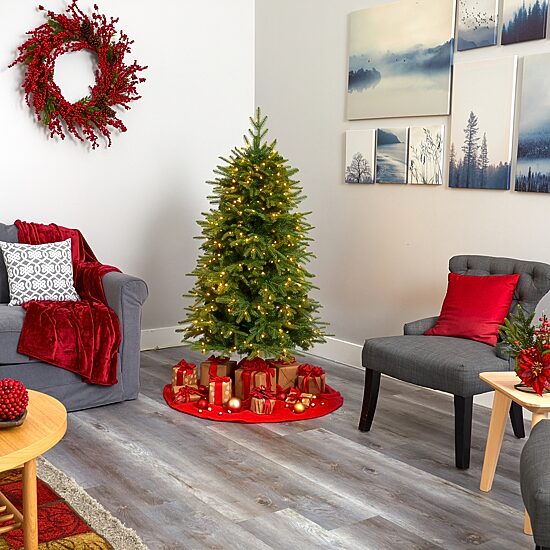 Nearly Natural 5 Foot Natural Look Fir With 1054 Bendable Branches And 350 Clear Led Lights Pre-Lit Christmas Tree