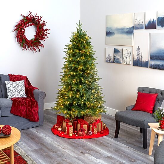 Nearly Natural 6 Foot Natural Look Fir With 1870 Bendable Branches And 350 Clear Led Lights Pre-Lit Christmas Tree